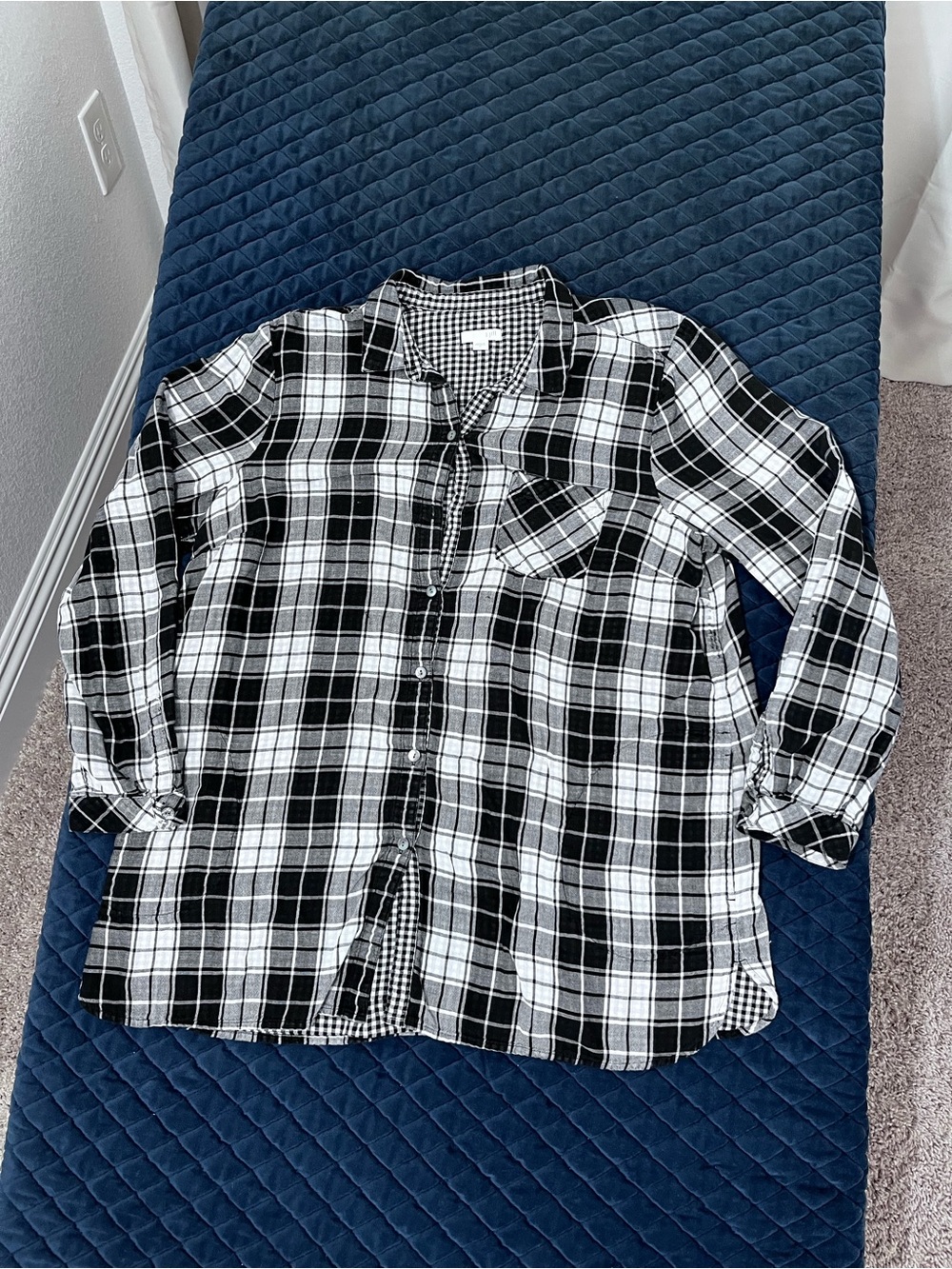 J. Jill Black and White Plaid Button-Down Shirt - Casual Wear - Comfy - Size XL